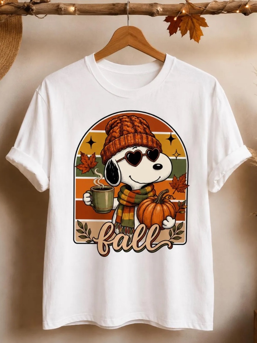 White Snoopy Fall Graphic Tee - Seasonal Short Sleeve